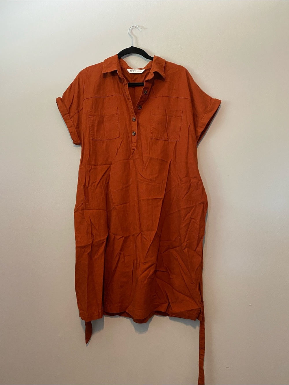Sonoma Rust Button-Front Mini Shirt Dress